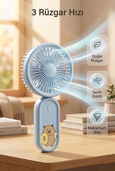 Başkenttekno Şarjlı El Vantilatörü Boyun Askılı 3 Kademeli Mini Taşınabilir Fan Mavi F71 3