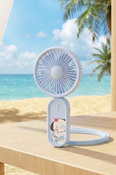 Başkenttekno Şarjlı El Vantilatörü Boyun Askılı 3 Kademeli Mini Taşınabilir Fan Mavi F71 4