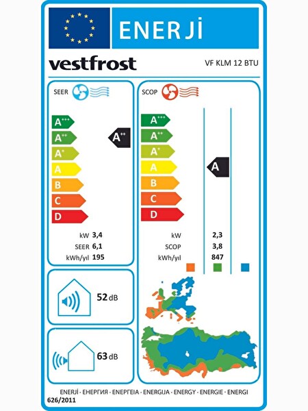 Vestfrost VF KLM 12 A++ 12000 BTU Inverter Duvar Tipi Klima