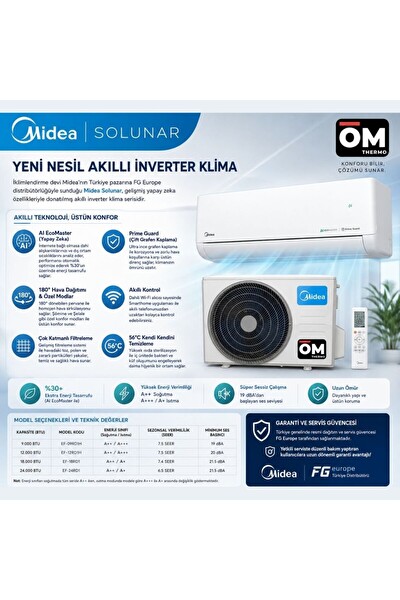Midea Solunar A+++ Ai 12000 BTU WiFi Klima - Montaj Dahil
