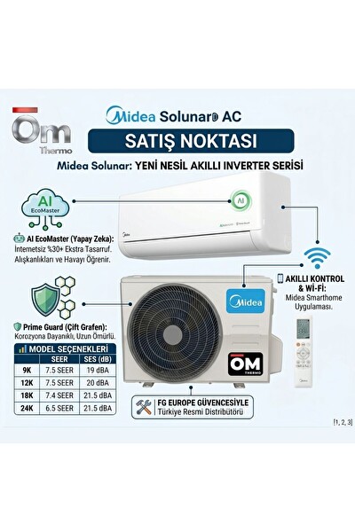 Midea Solunar A+++ Ai 24000 BTU WiFi Klima - Montaj Dahil