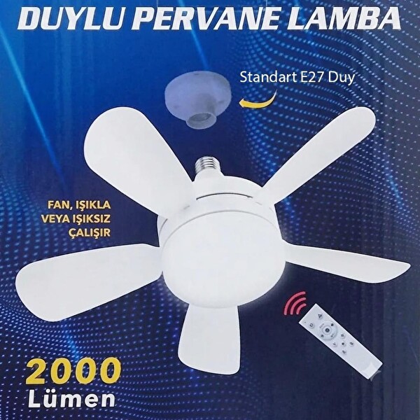 Electroon Kumandalı 3 Hız Kademeli E27 Duy 2000 Lümen 3 Renk Işıklı Ledli Tavan Fan Vantilatör