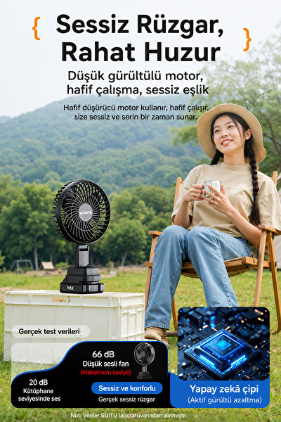 Ezere ST-7997 AirMax Şarjlı Taşınabilir Outdoor Fan Siyah Vantilatör