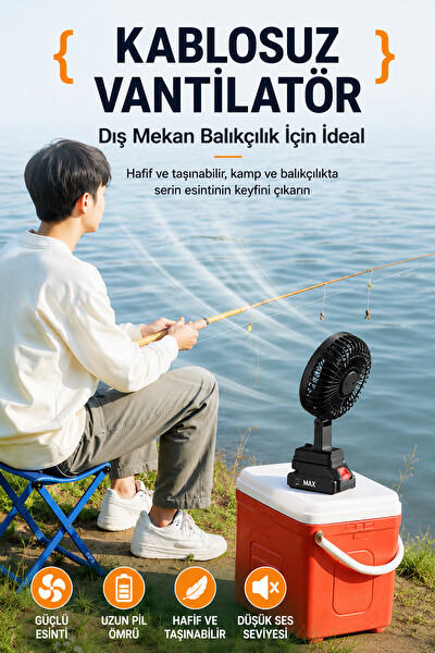 Ezere ST-7997 AirMax Şarjlı Taşınabilir Outdoor Fan Siyah Vantilatör