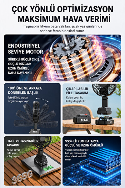 Ezere ST-7997 AirMax Şarjlı Taşınabilir Outdoor Fan Siyah Vantilatör