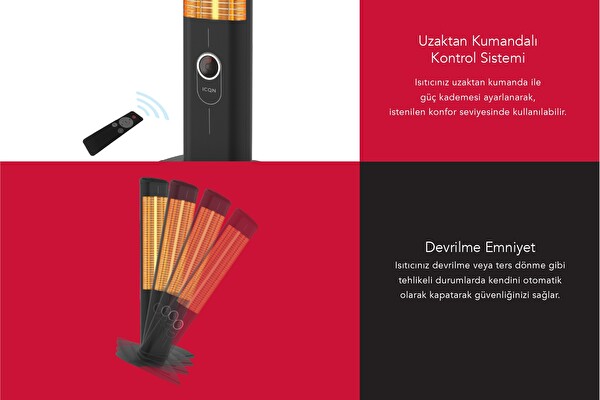 Icqn Craft Serisi IC2300 Suya-Toza Dayanıklı 2300 W Siyah Uzaktan Kumandalı İç-Dış Mekan Isıtıcı