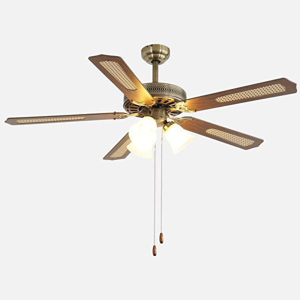 DLC Karayel 132 CM Bakır Motor 3 Lambalı Ahşap Tavan Vantilatörü