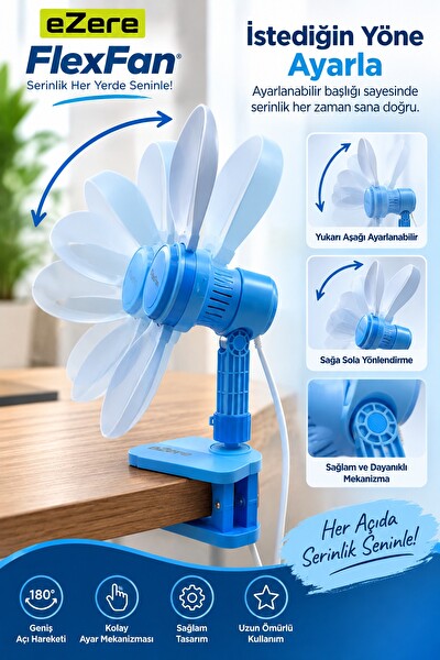 Ezere FlexFan Klipsli Elektrikli Vantilatör Mini Fan Beyaz