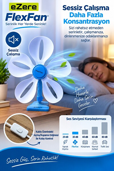 Ezere FlexFan Klipsli Elektrikli Vantilatör Mini Fan Beyaz