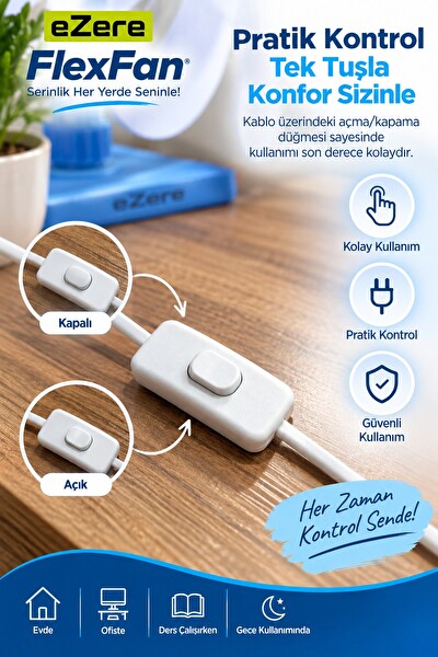Ezere FlexFan Klipsli Elektrikli Vantilatör Mini Fan Beyaz