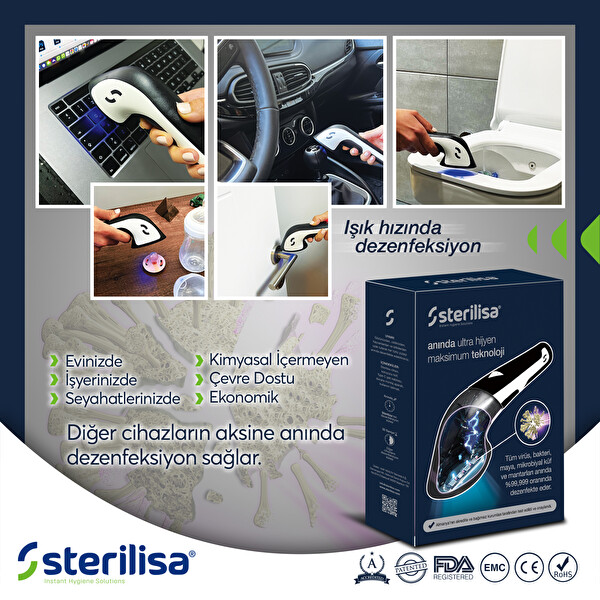 Sterilisa Darbeli UVC Sterilizasyon Ve Dezenfeksiyon Cihazı Mini Taşınabilir UV Dezenfektan