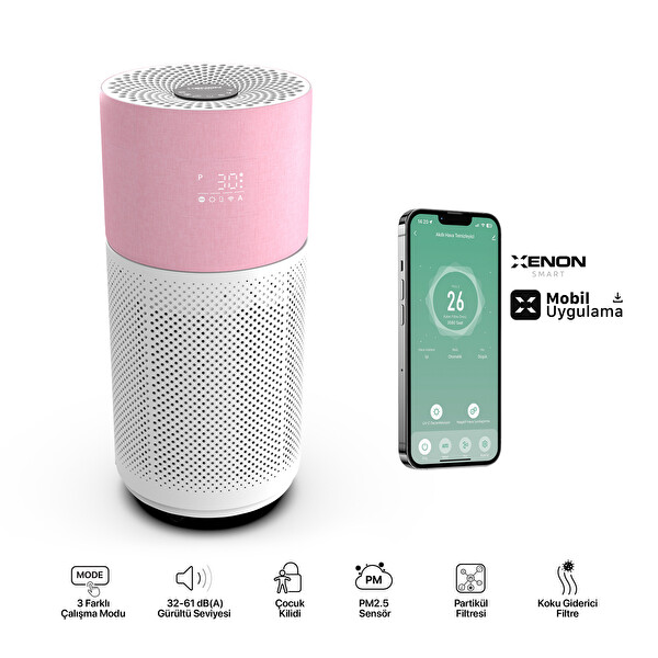 Xenon Smart Akıllı Air Purifier Hava Temizleyici HEPA 13 Filtreli Sessiz Hava Temizleme Cihazı Pembe X7420
