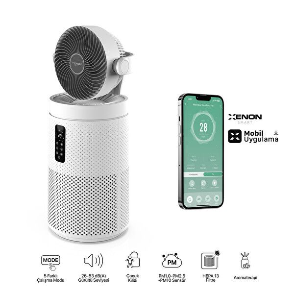 Xenon Smart Akıllı Air Purifier Fanlı Hava Temizleyici Hepa 13 Filtreli Sessiz Hava Temizleme Cihazı X7422