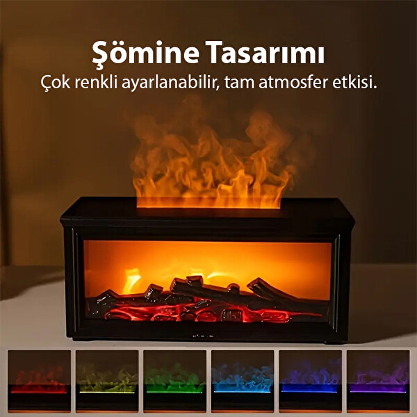 Ezere A4 Şömine Esintili Aromaterapi Difüzörü Ultrasonik Hava Nemlendici Siyah