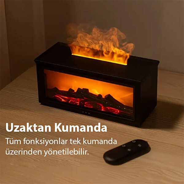 Ezere A4 Şömine Esintili Aromaterapi Difüzörü Ultrasonik Hava Nemlendici Siyah