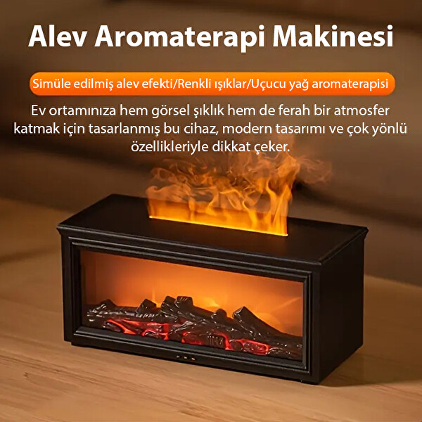 Ezere A4 Şömine Esintili Aromaterapi Difüzörü Ultrasonik Hava Nemlendici Siyah