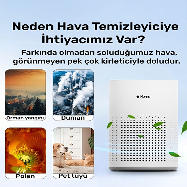 NPO iHome ARP1 Hepa-Aktif Karbon Filtreli 100m3/h Işıklı Ultra Sessiz Air Purifier Hava Temizleyici