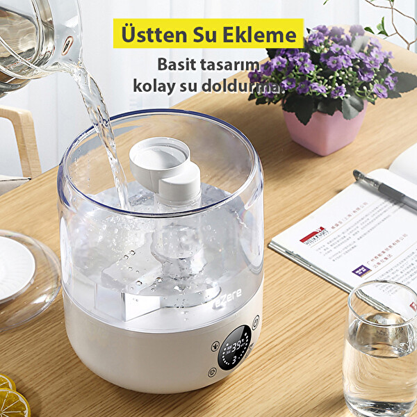 Ezere TH-413 3 L Kapasite Dokunmatik Panel Uzaktan Kumanda Sessiz Çalışma Beyaz Akıllı Dijital Hava Nemlendirici