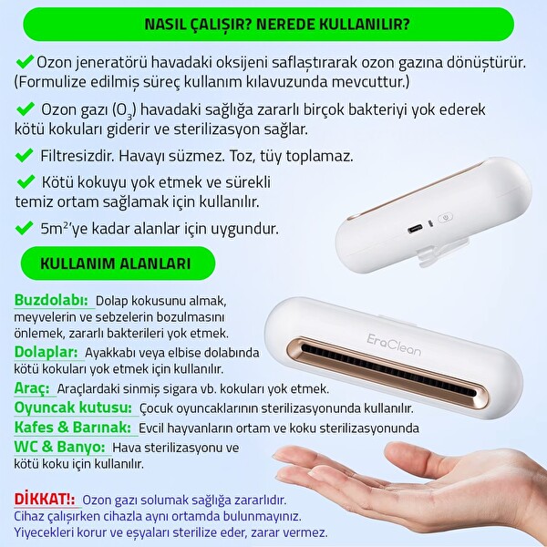 Upway Kötü Koku Giderici Hava Temizleyici Sterilizatör Mini Ozon Cihazı - Araç Buzdolabı Pet