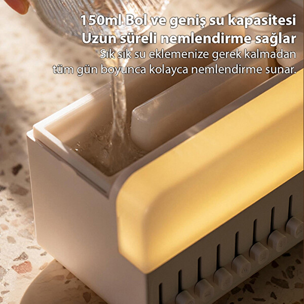 Ezere A14 Bluetooth Hoparlörlü Alev Efektli 8 Sesli Renkli Alev Görünümlü Ultrasonik Hava Nemlendici Beyaz