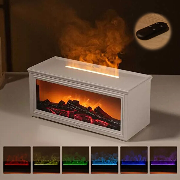 Ezere A4 Şömine Esintili Aromaterapi Difüzörü Ultrasonik Hava Nemlendici Beyaz