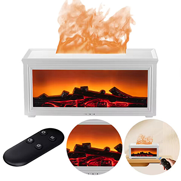 Ezere A4 Şömine Esintili Aromaterapi Difüzörü Ultrasonik Hava Nemlendici Beyaz