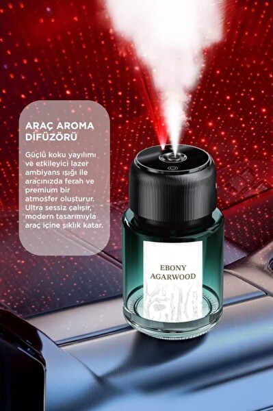 Başkenttekno Araç İçi Aroma Difüzörü Hava Nemlendirici Yıldız Tavan Işıklı Şarjlı Oda ve Araba Kokusu Beyaz TCF-02
