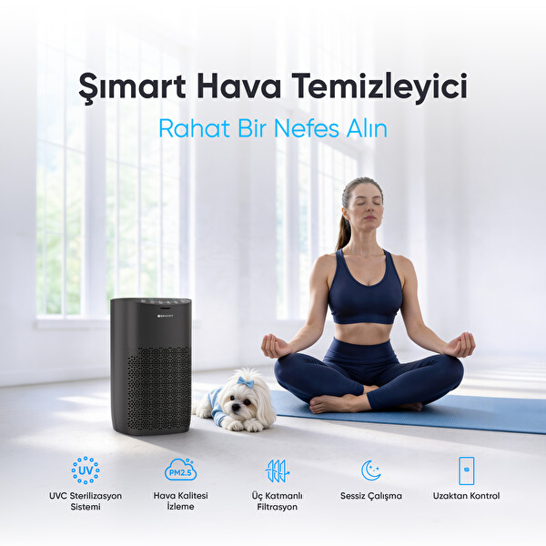 Şımart H13 HEPA Filtreli Wi-Fi Kontrollü UV Negatif İyonlu 36 m² Akıllı Hava Temizleyici