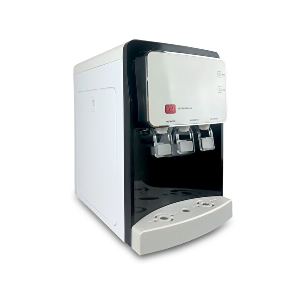 İdeal Mağaza BG-40 Pompalı Sıcak Soğuk Ilık 3 Musluklu Tezgah Üstü Pompalı Arıtmalı Sebil - Beyaz Siyah