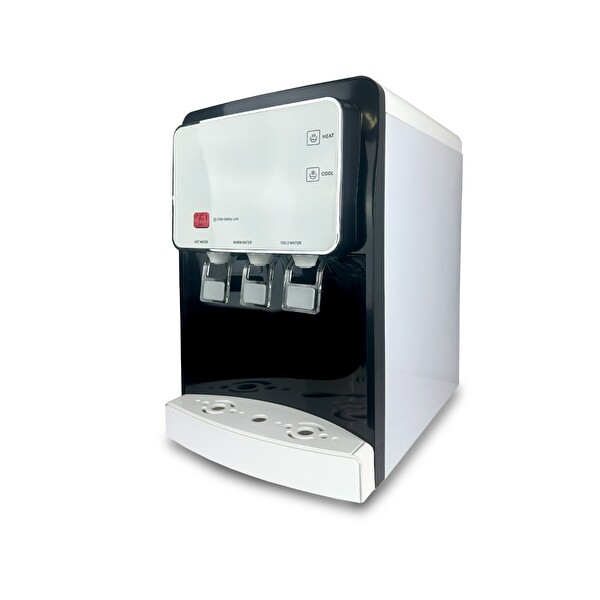 İdeal Mağaza BG-40 Pompalı Sıcak Soğuk Ilık 3 Musluklu Tezgah Üstü Pompalı Arıtmalı Sebil - Beyaz Siyah