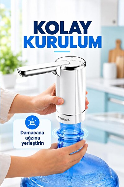 Torima WTR01 Şarjlı Otomatik Su Pompası - Akıllı Döner Başlıklı Damacana Uyumlu Beyaz
