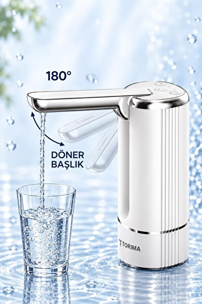 Torima WTR01 Şarjlı Otomatik Su Pompası - Akıllı Döner Başlıklı Damacana Uyumlu Beyaz