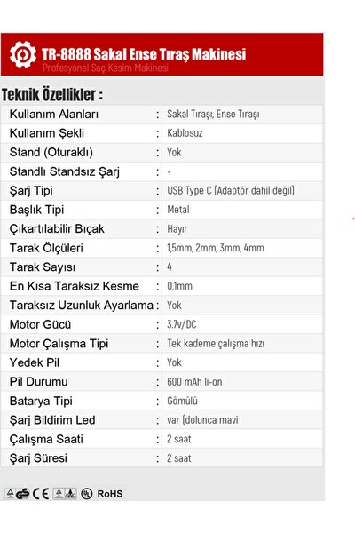Powertec TR-8888 Sakal Ense Tıraş Makinesi