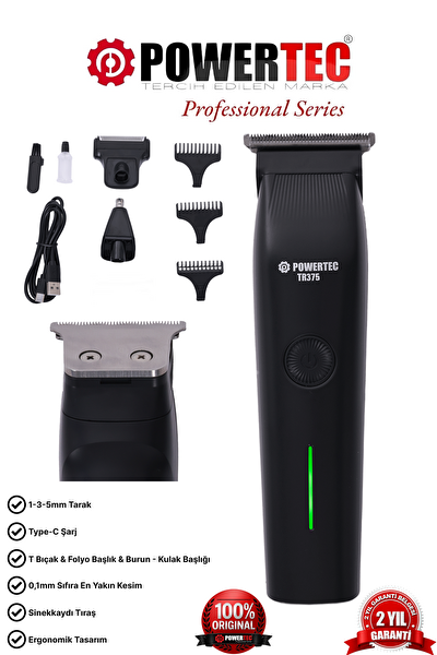 Powertec TR-375 3'ü 1 Arada Günlük Erkek Tıraş Bakım Seti (3 Başlıklı ve Ek Başlık)