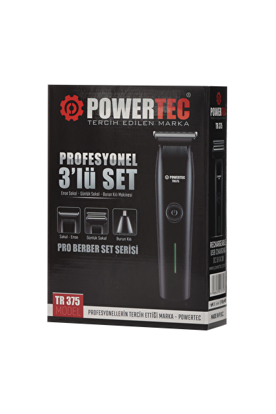Powertec TR-375 3'ü 1 Arada Günlük Erkek Tıraş Bakım Seti (3 Başlıklı ve Ek Başlık)