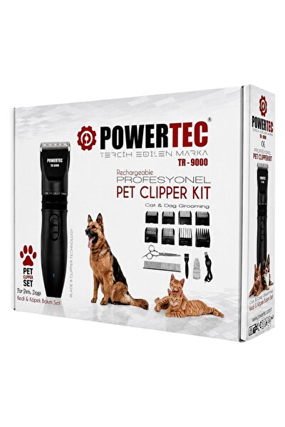 Powertec TR-9000 Kedi Köpek Tıraş Makinesi Seti Pet Evcil Hayvan Tüy Kesme (Makas ve Metal Tarak Hediyeli)