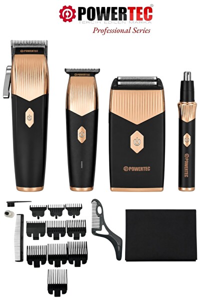 Powertec TR-5600 Pro 4'ü 1 Arada Set Saç-Sakal-Ense-Vücut-Günlük Sakal-Burun-Kulak (4'lü Şarj Standı ve Önlük)