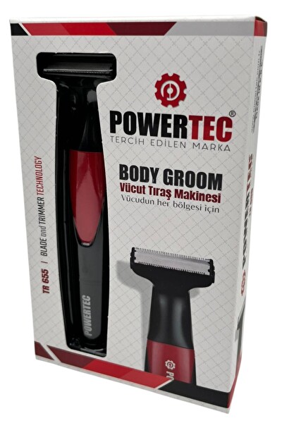 Powertec TR‑655 Body Groom Vücut Tıraş Makinesi - Çift Bıçak - Sıfıra Yakın Kesim