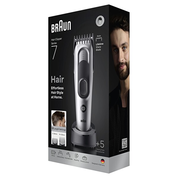 Braun Series 7 HC7590 +5 Aksesuar Ömür Boyu Keskin Bıçak 17 Uzunluk Saç Kesme Makinesi