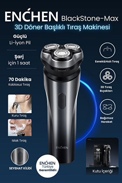 Enchen Blackstone Max Çift Yönlü Kavisli Bıçaklı Şarjlı Islak-Kuru Tıraş Makinesi Siyah