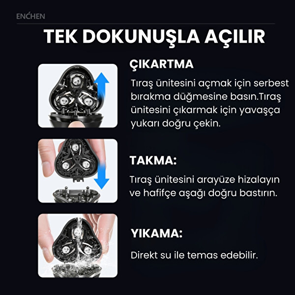 Enchen Blackstone Max Çift Yönlü Kavisli Bıçaklı Şarjlı Islak-Kuru Tıraş Makinesi Siyah