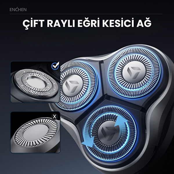 Enchen Blackstone Max Çift Yönlü Kavisli Bıçaklı Şarjlı Islak-Kuru Tıraş Makinesi Siyah