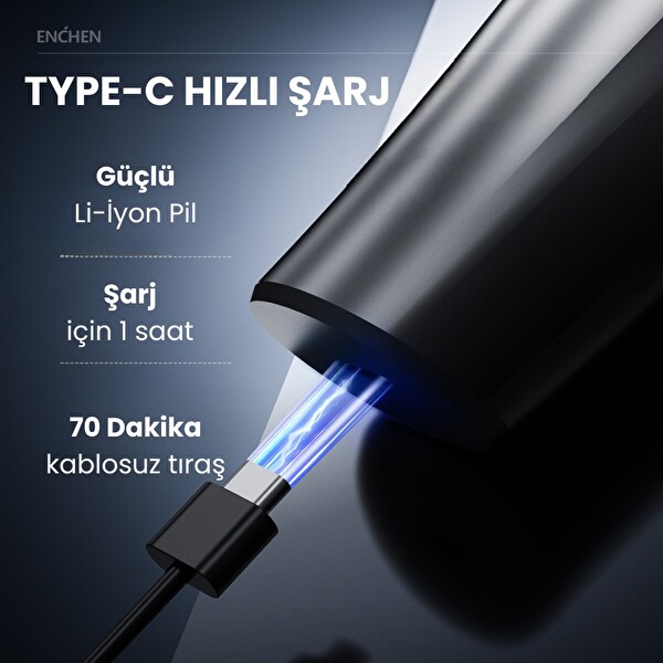 Enchen Blackstone Max Çift Yönlü Kavisli Bıçaklı Şarjlı Islak-Kuru Tıraş Makinesi Siyah