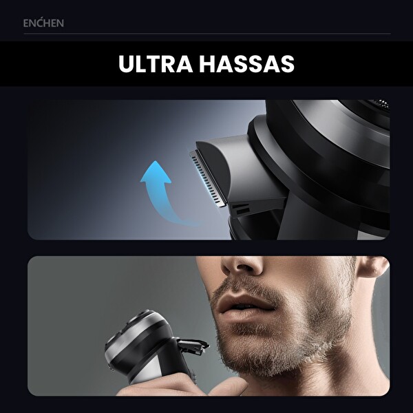 Enchen Blackstone Max Çift Yönlü Kavisli Bıçaklı Şarjlı Islak-Kuru Tıraş Makinesi Siyah