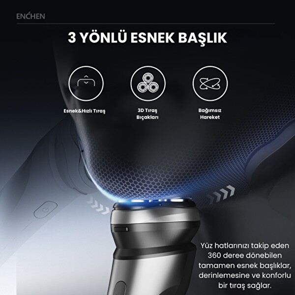 Enchen Blackstone Max Çift Yönlü Kavisli Bıçaklı Şarjlı Islak-Kuru Tıraş Makinesi Siyah
