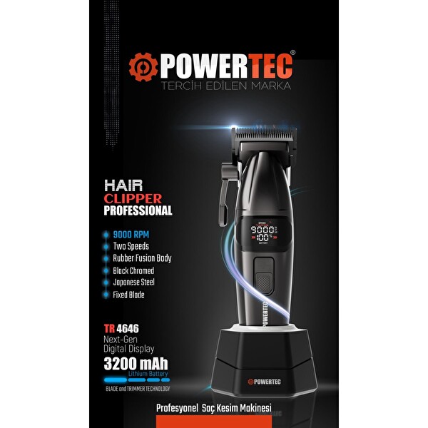 Powertec TR-4646 Profesyonel Saç Sakal Tıraş Makinesi - 0.5 MM Tarak Dahil