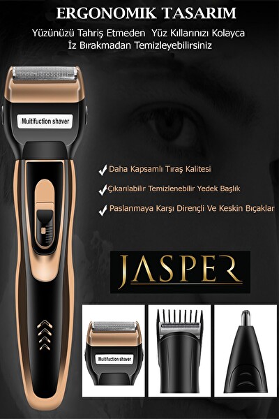 Jasper JPR-2020 3 Başlıklı Özel Seri Titanyum Pro Edition Saç Sakal Burun Kılı Alma Tıraş Makinesi