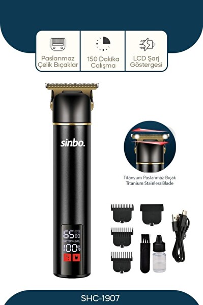 Sinbo SHC-1907 Profesyonel Titanyum T Bıçaklı Tip Saç Sakal Ense Kesme Traş Makinası