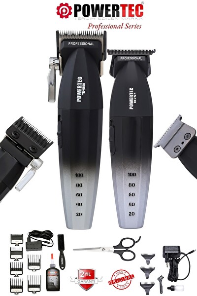 Powertec TR-4100 - TR-2727 Profesyonel Tıraş Makinesi 2'li Set - Makas