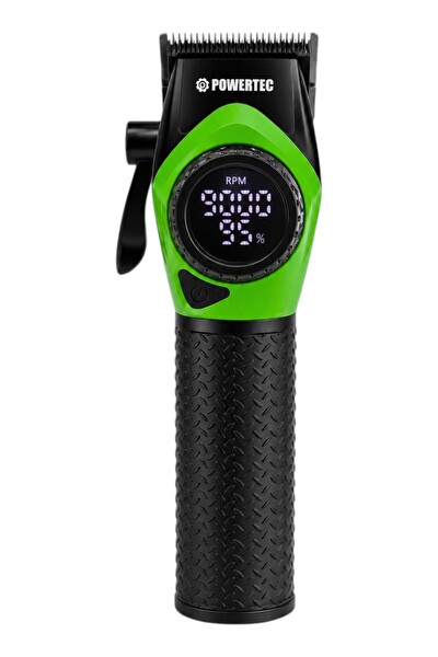 Powertec TR-5100 9000 RPM Dijital Ekran Şarjlı Berber Tipi Clipper Yeşil Profesyonel Saç Tıraş Makinesi